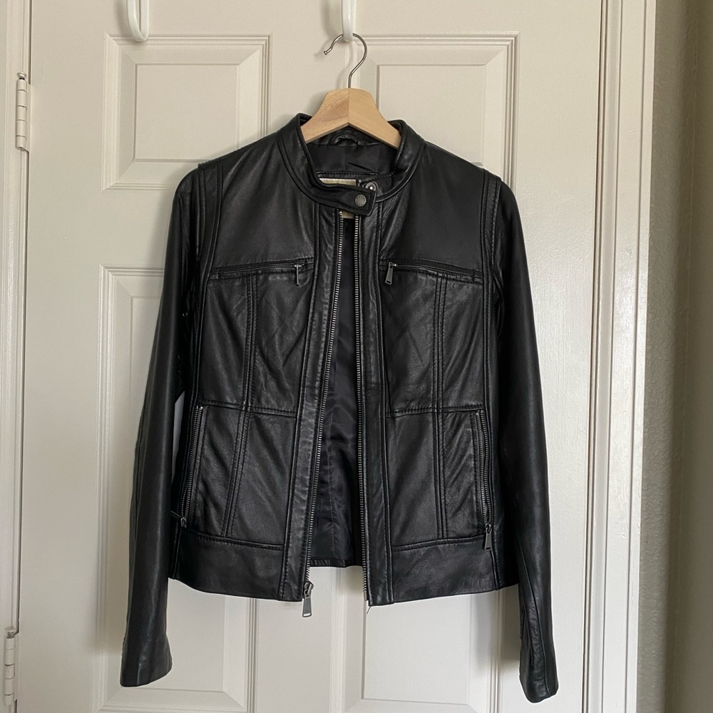 Michael Kors Black 100% Genuine Leather Moto Jacket